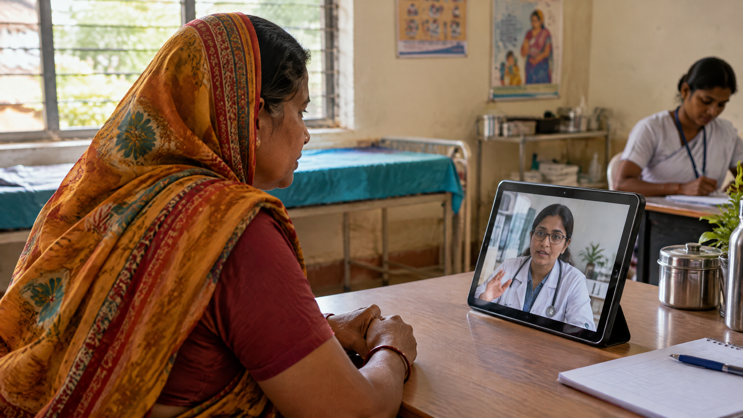 Illustrative India technology scene for eSanjeevani in India: how public telemedicine works and its limits.