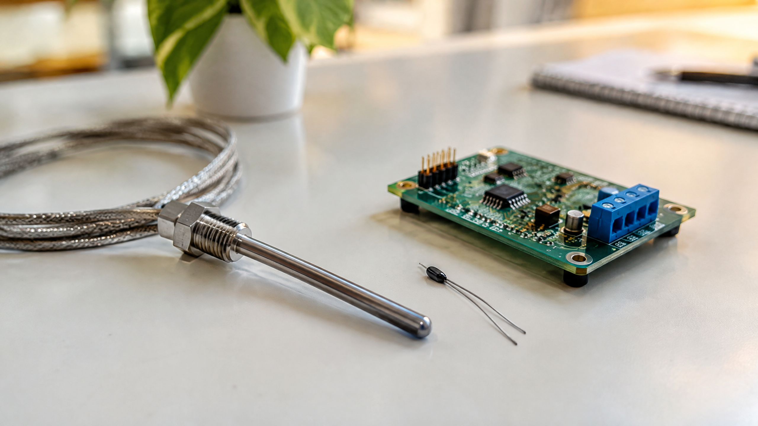 Editorial technology scene for Temperature Sensor: Types, Working Principle and Everyday Uses.
