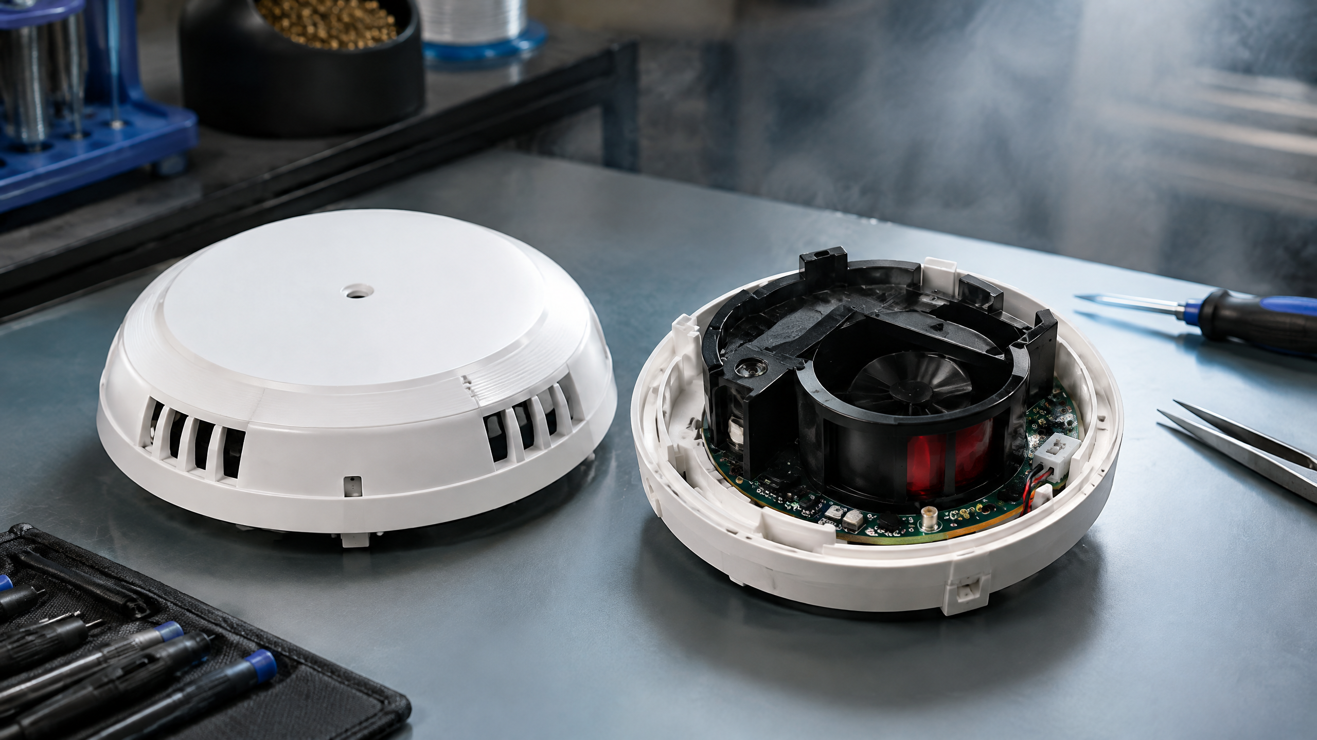 Editorial technology scene for Smoke Sensor: How It Works, Types and Safe Uses.