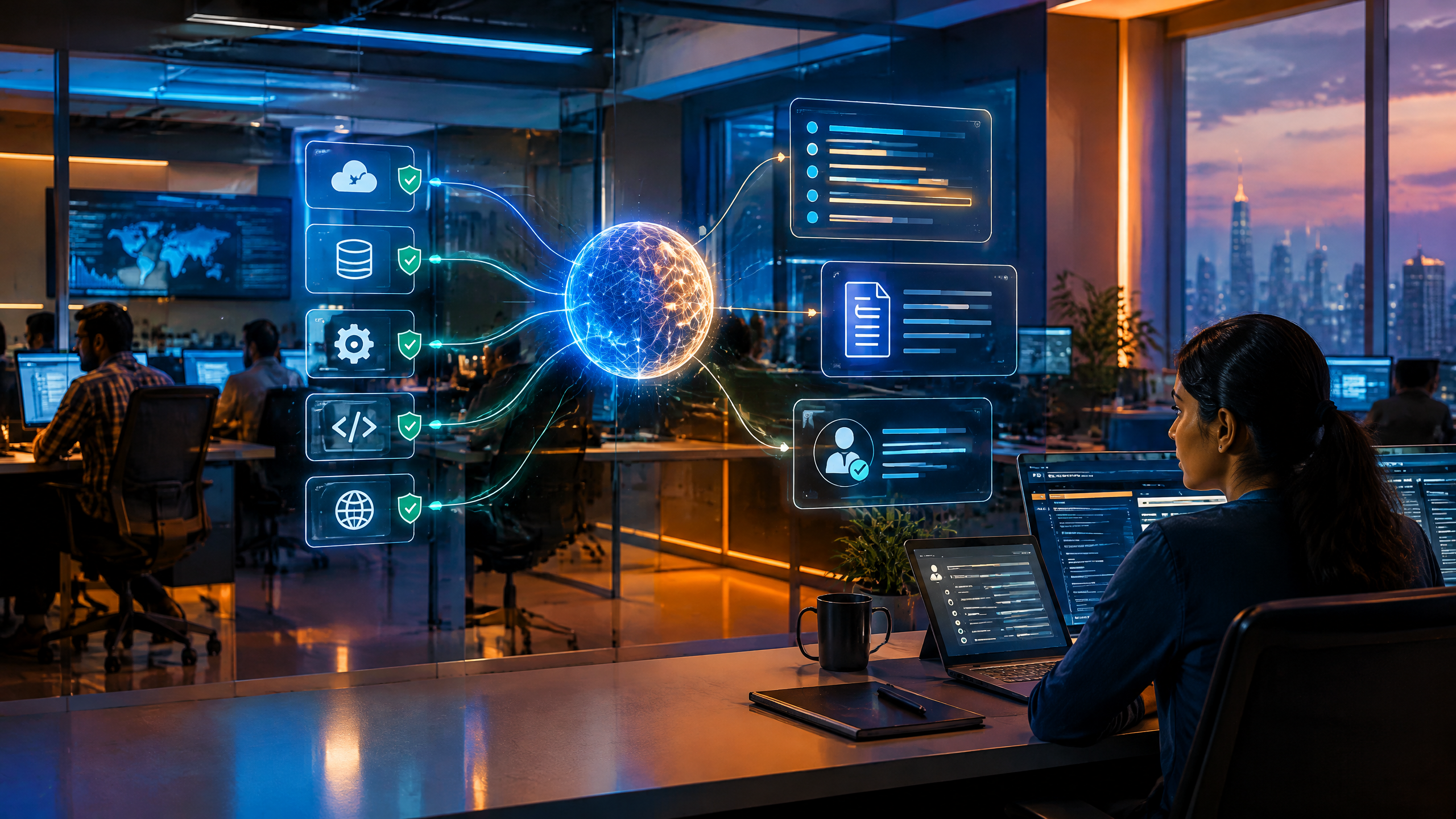 Editorial technology scene illustrating AI Agents Explained: How Tools, Multi-Agent Systems, Permissions and Human Review Work.