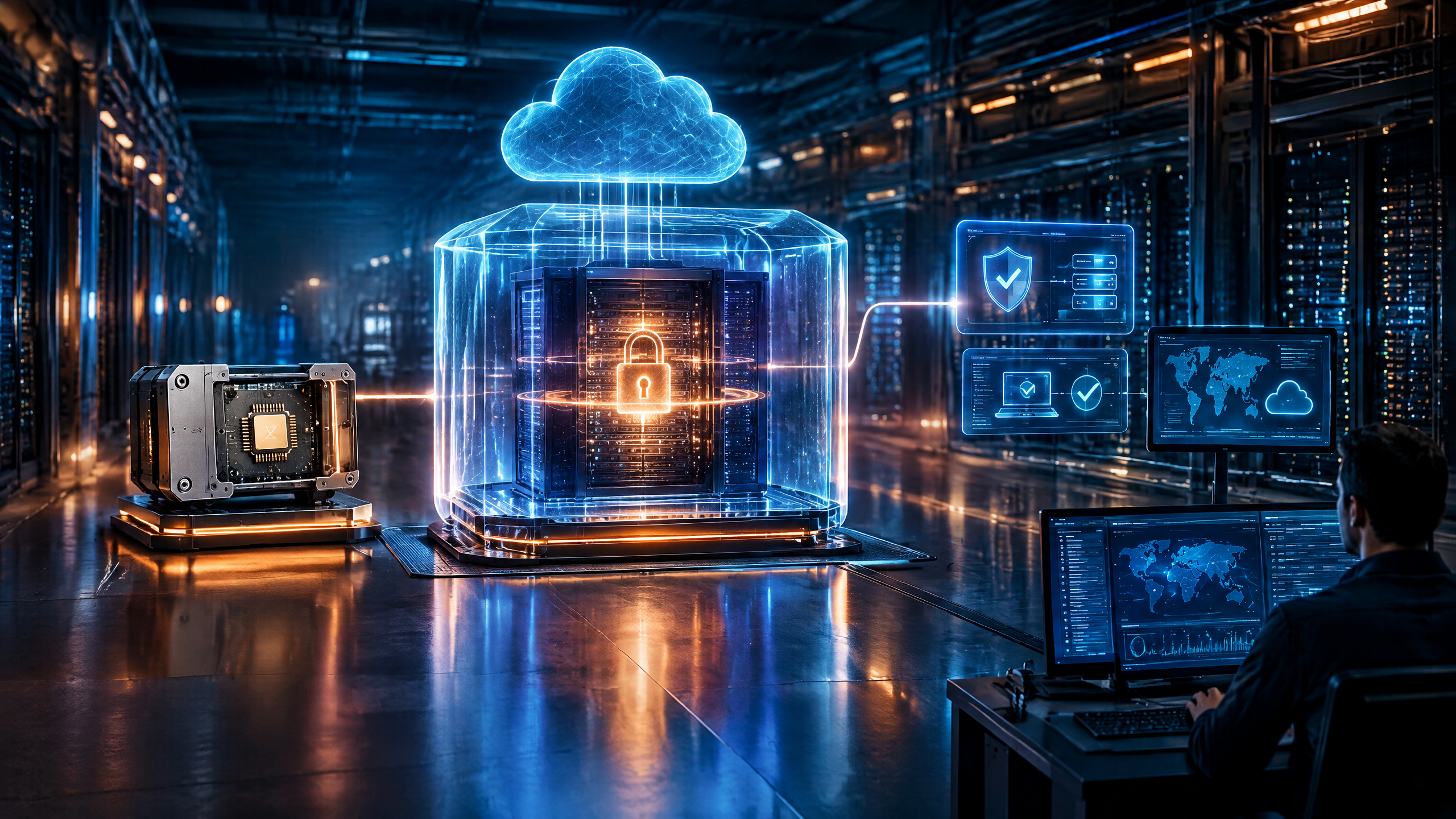 Editorial technology scene illustrating Confidential Computing Explained: Protecting Data While It Is Being Used.