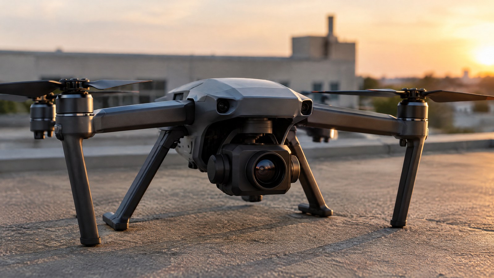 AI-generated editorial illustration of a generic civilian drone with a thermal camera payload; not a named product or an actual inspection.