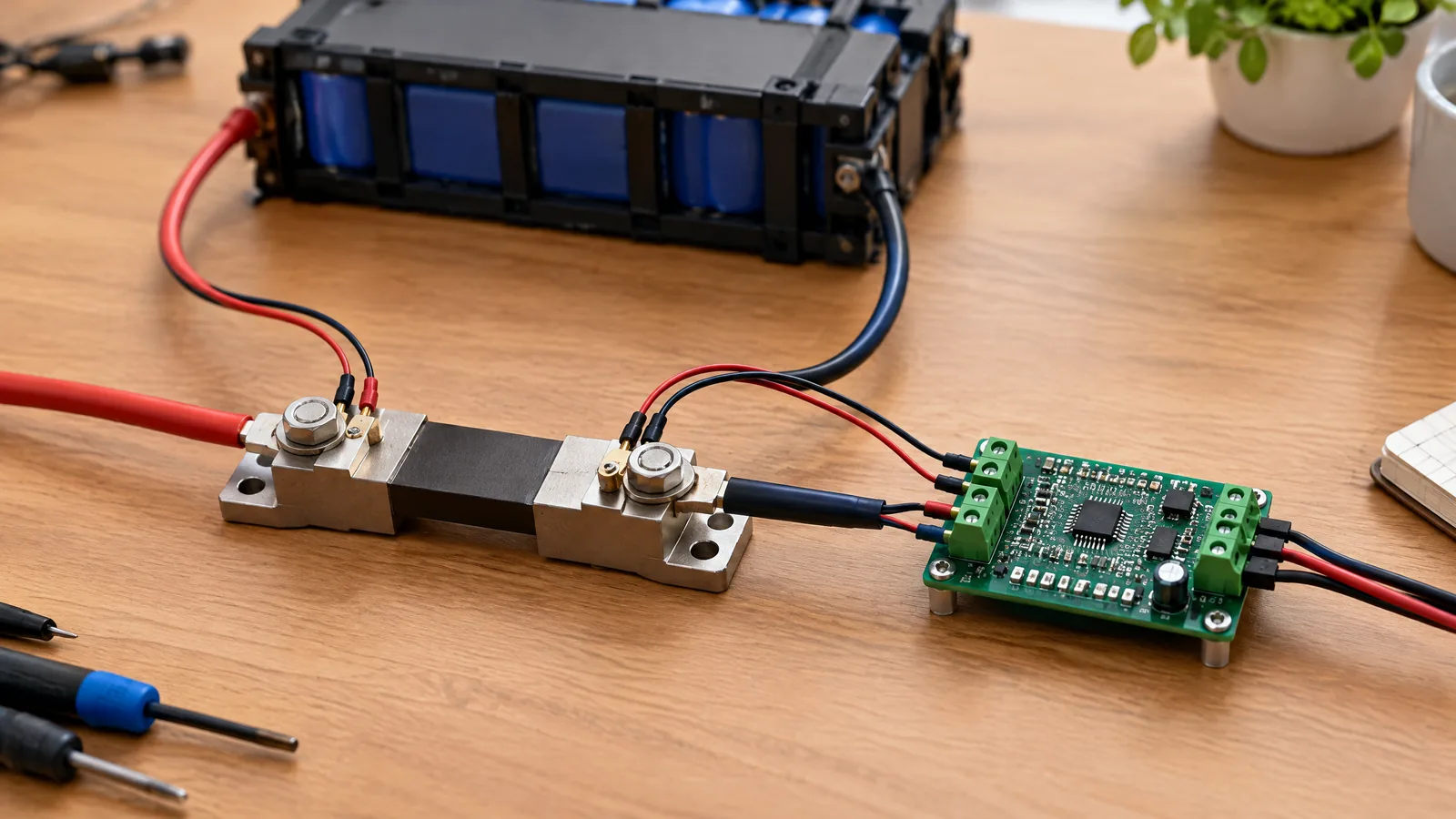 Illustrative AI-generated editorial scene showing Shunt-resistor current monitor in a generic education context.