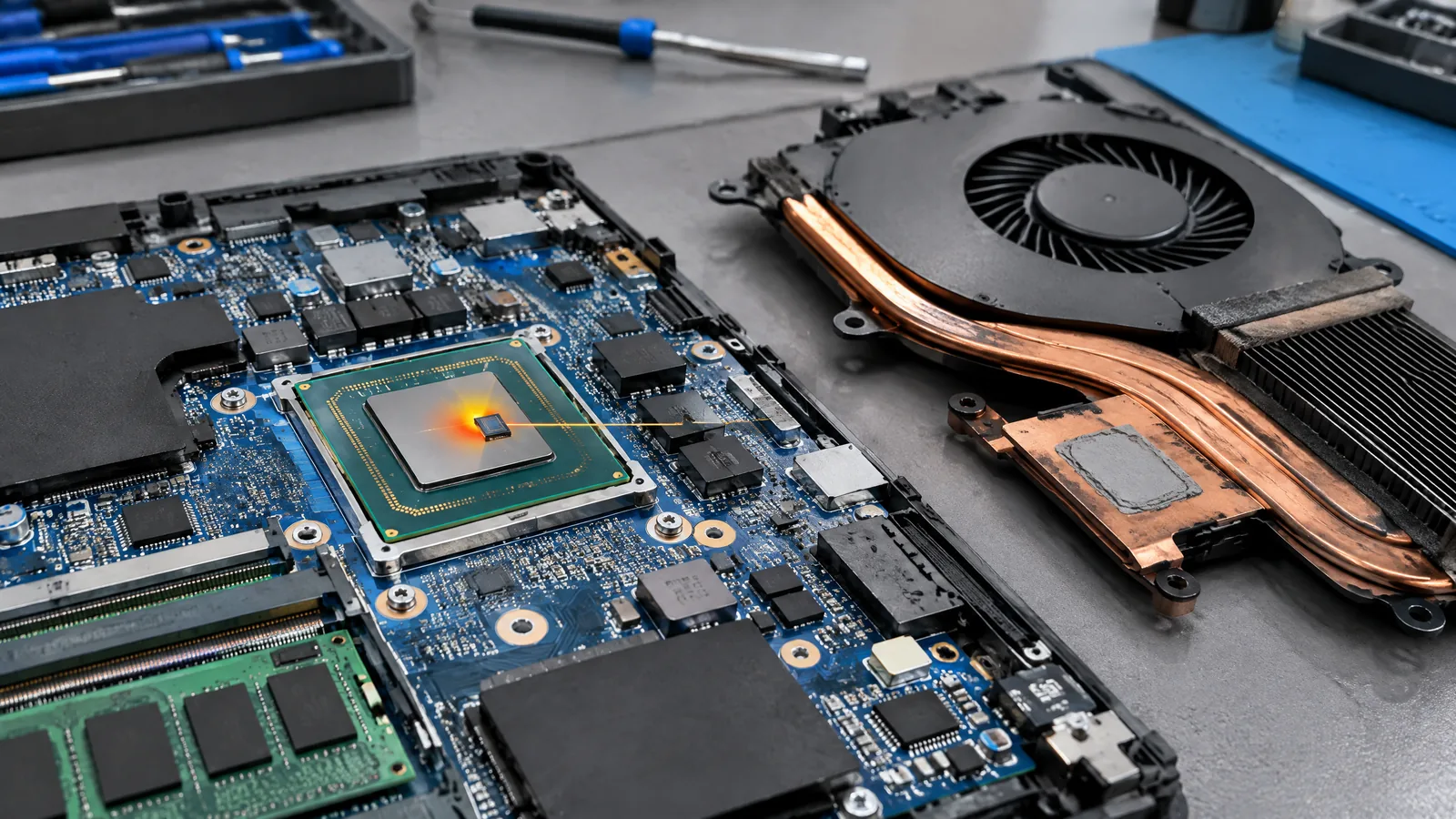 Illustrative AI-generated editorial scene showing CPU on-die digital thermal sensor (DTS) in a generic education context.